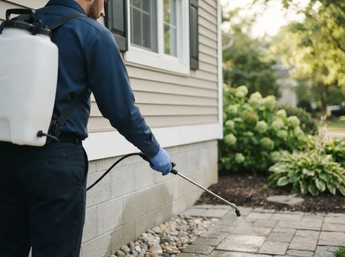 Pest control technician inspecting a home in Foristell, MO